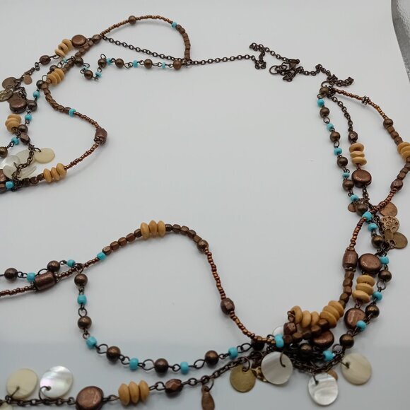 Bohemian Boho Hippie Layered Necklace Wood Beads Turquoise Statement Jewelry - Picture 6 of 8